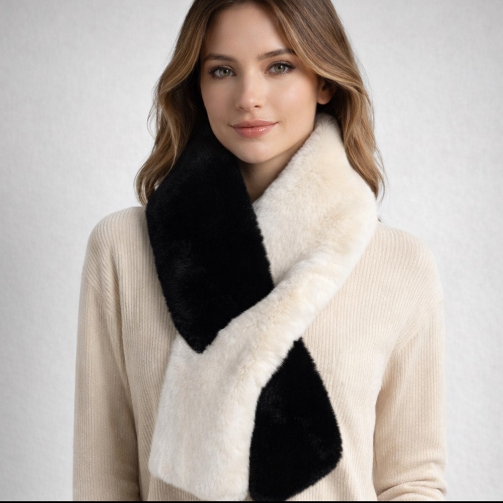 Apparis Black and Cream Faux Fur Scarf Wrap